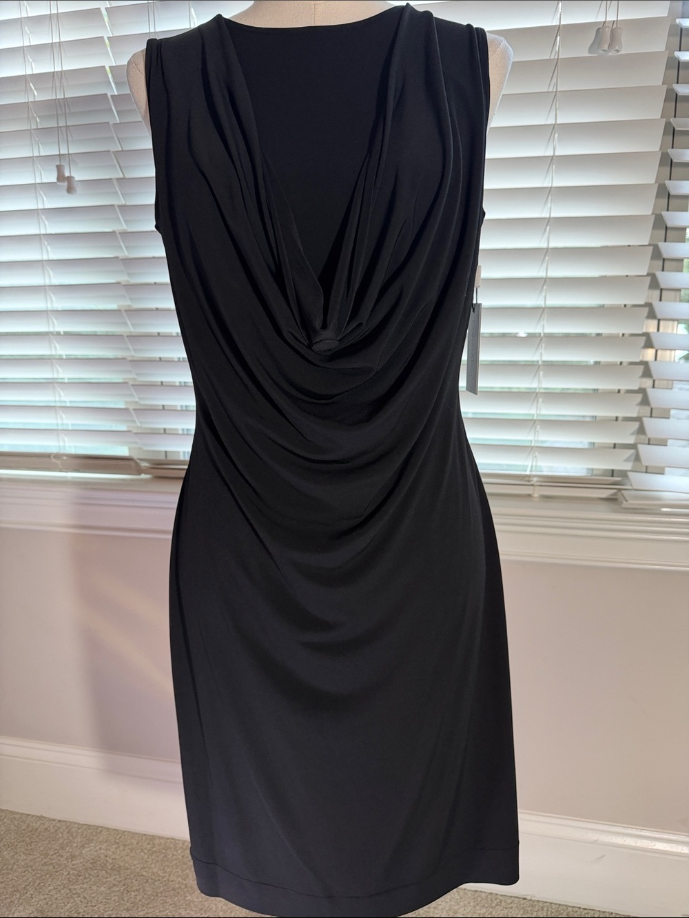 Calvin Klein Black Sleeveless Cowl Midi Dress